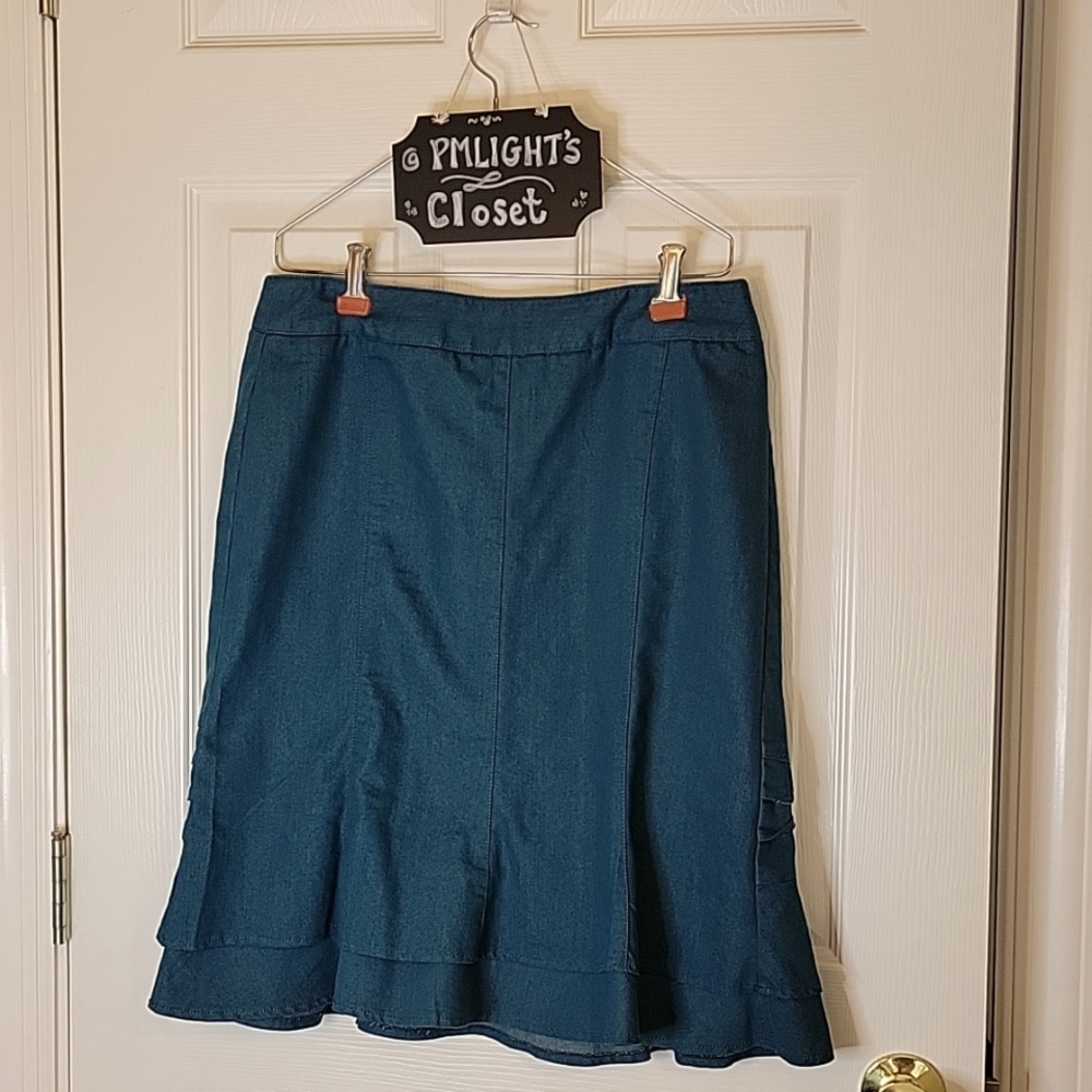 New Directions 10 Skirt Green Denim
